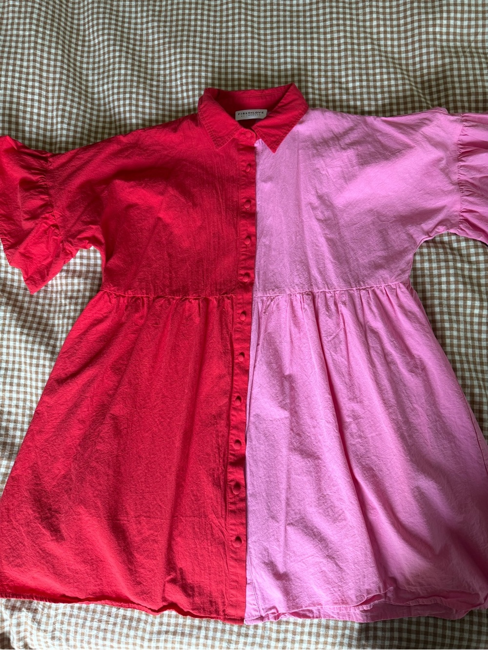 First Love Two-Tone Hot Pink & Light Pink Button-Front Babydoll Dress